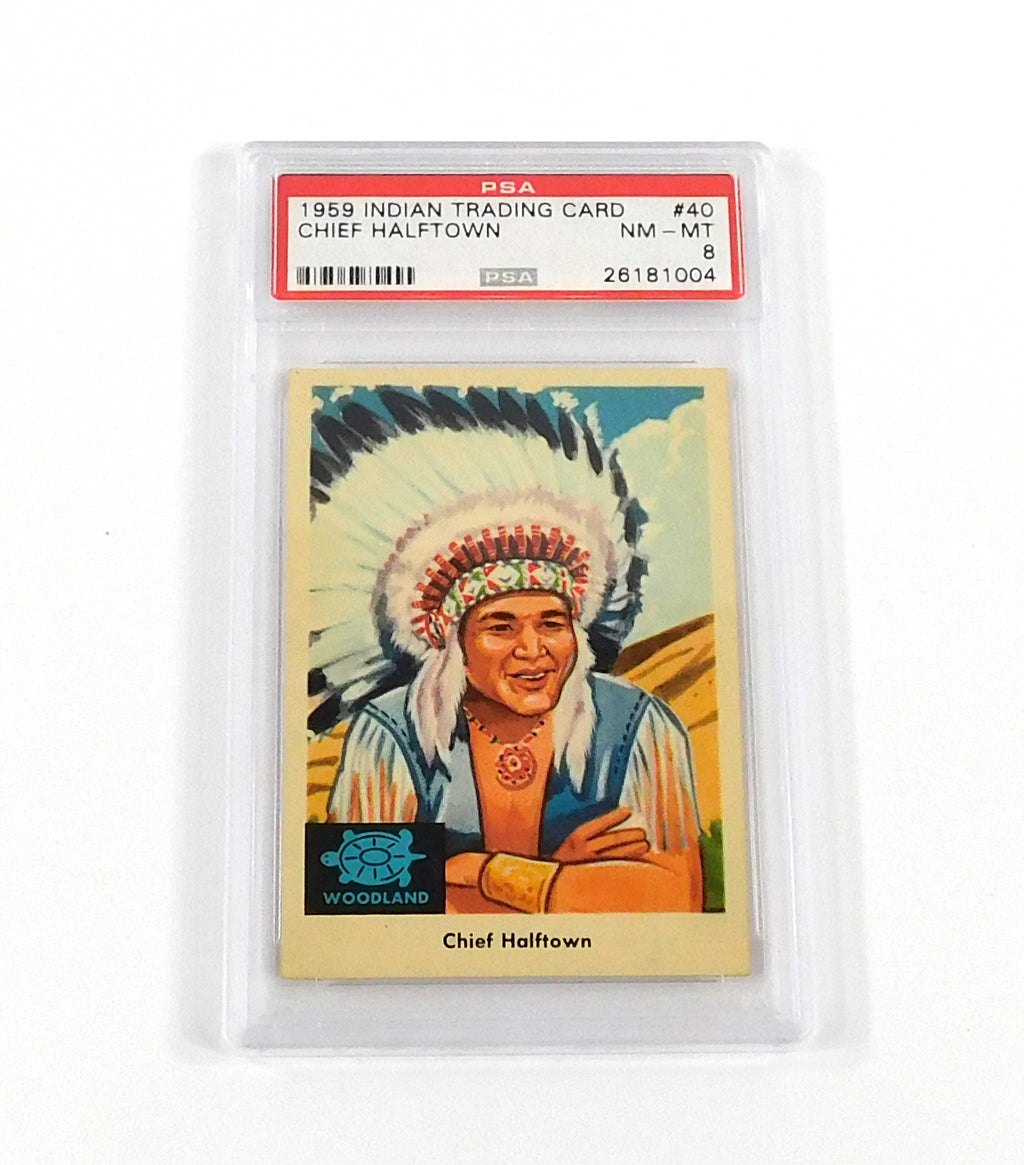 1959 Indian Trading Card Chief Halftown #40 PSA 8 DF036636