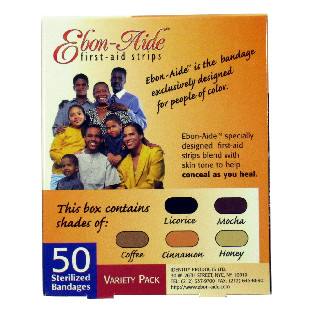 Ebon-Aide First-Aid Bandage Strips Variety Pack (Box of 50) 5 Shades 3 Sizes Pic2