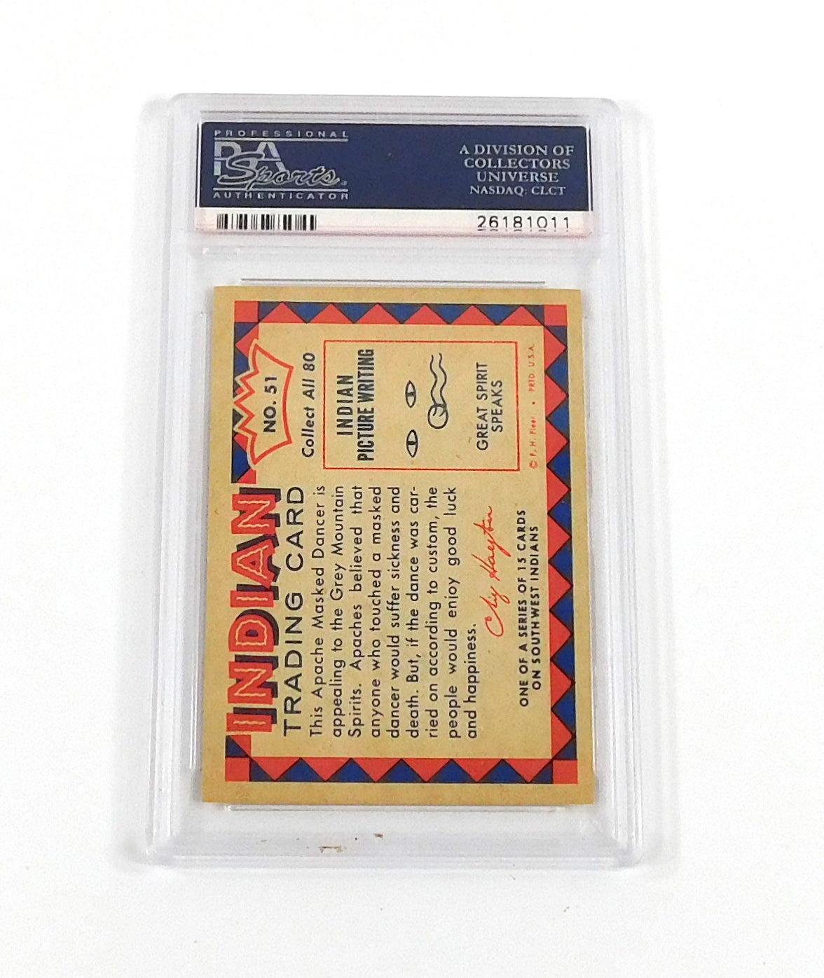 1959 Indian Trading Card Apache Masked Dancer #51 PSA 8 DF036638 Pic2