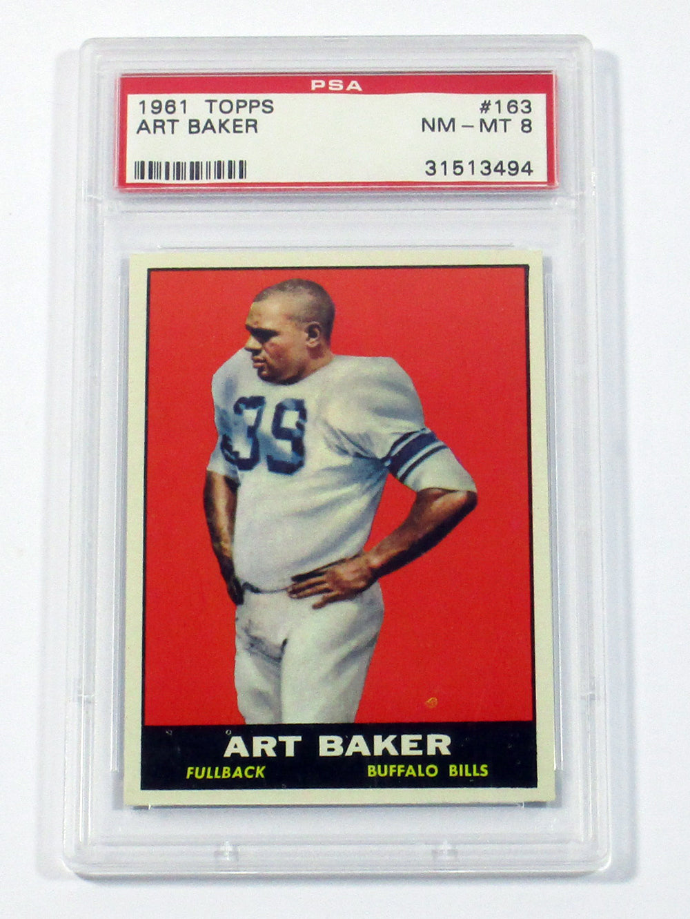 1961 Topps Football Art Baker #163 Buffalo Bills PSA 8