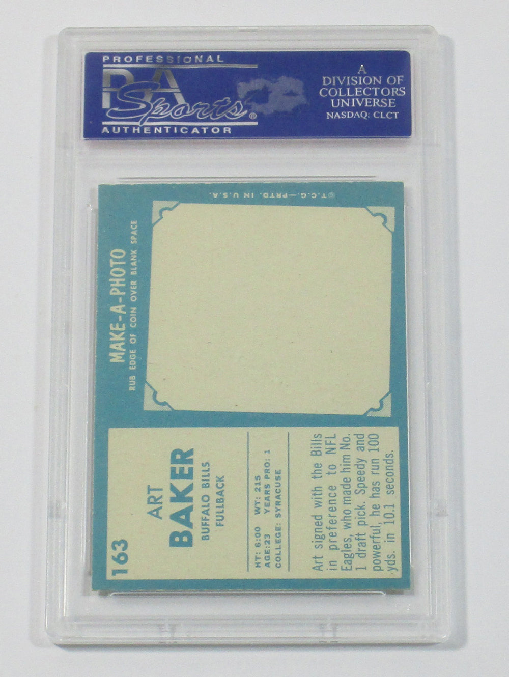1961 Topps Football Art Baker #163 Buffalo Bills PSA 8 Pic2