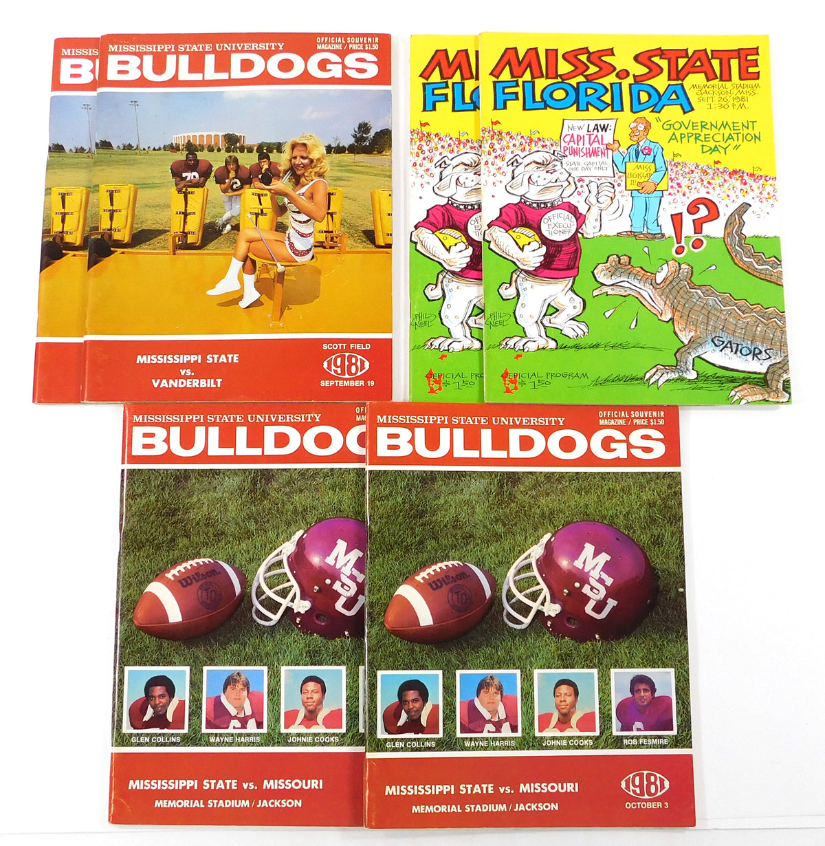 Lot of (6) Assorted 1981 Mississippi State College Football Programs
