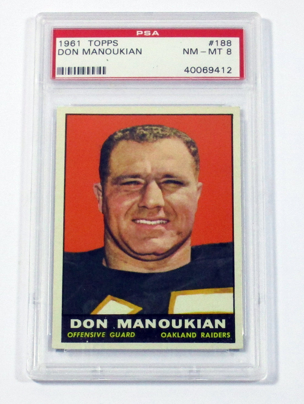 1961 Topps Football Don Manoukian #188 Oakland Raiders PSA 8