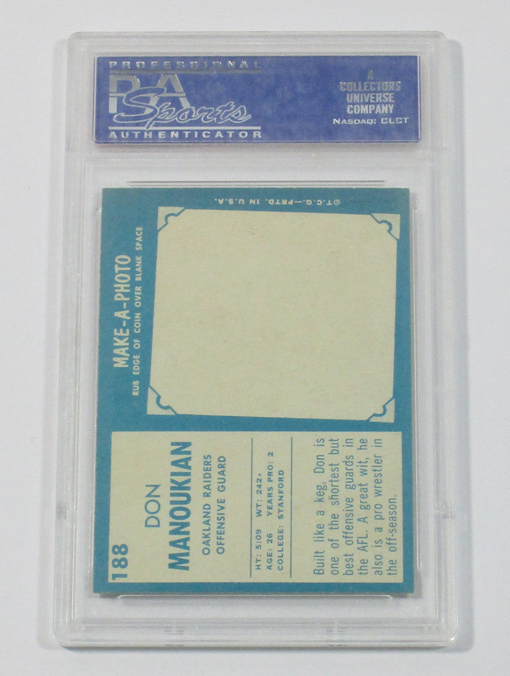 1961 Topps Football Don Manoukian #188 Oakland Raiders PSA 8 Pic2
