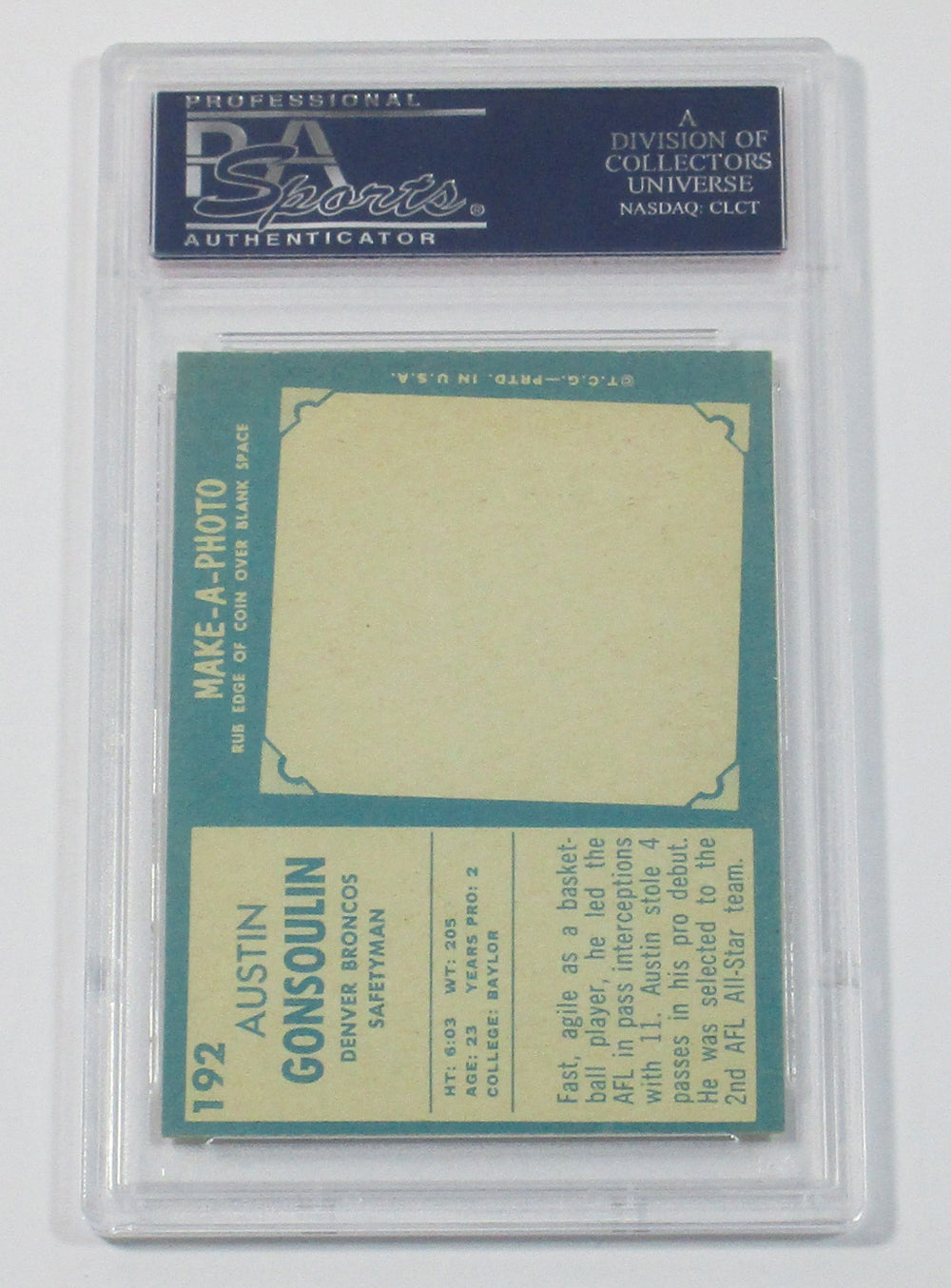 1961 Topps Football Austin Goose Gonsoulin #192 Denver Broncos PSA 8 Pic2