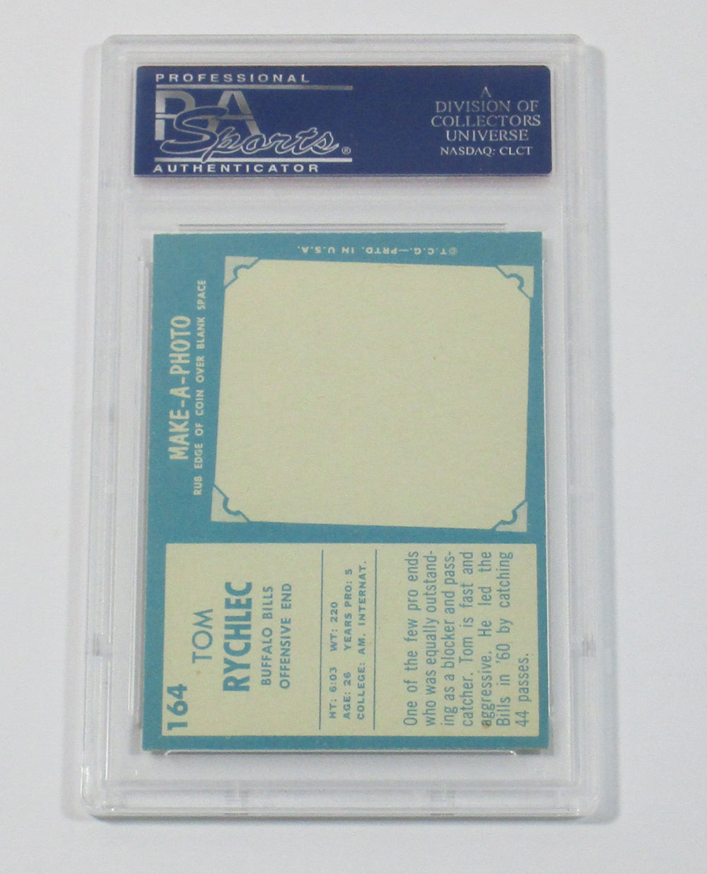 1961 Topps Football Tom Rychlec #164 Buffalo Bills PSA 8 Pic2