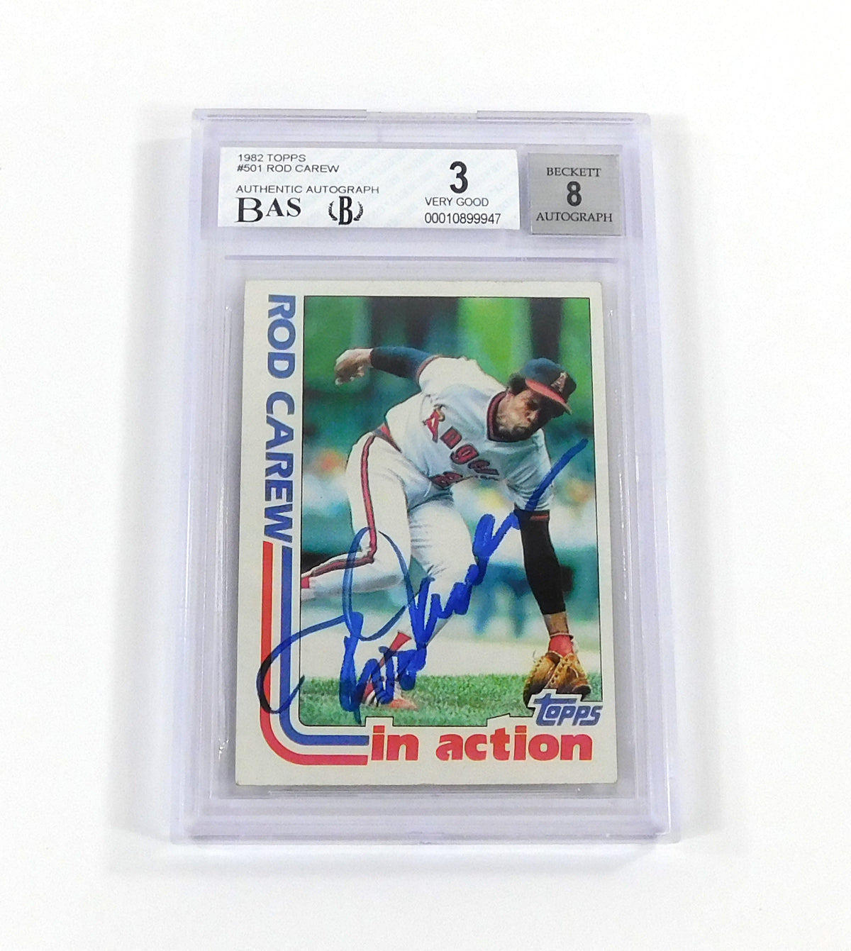 1982 Topps Baseball Rod Carew #501 IA Angels BAS 3 Beckett Auto 8