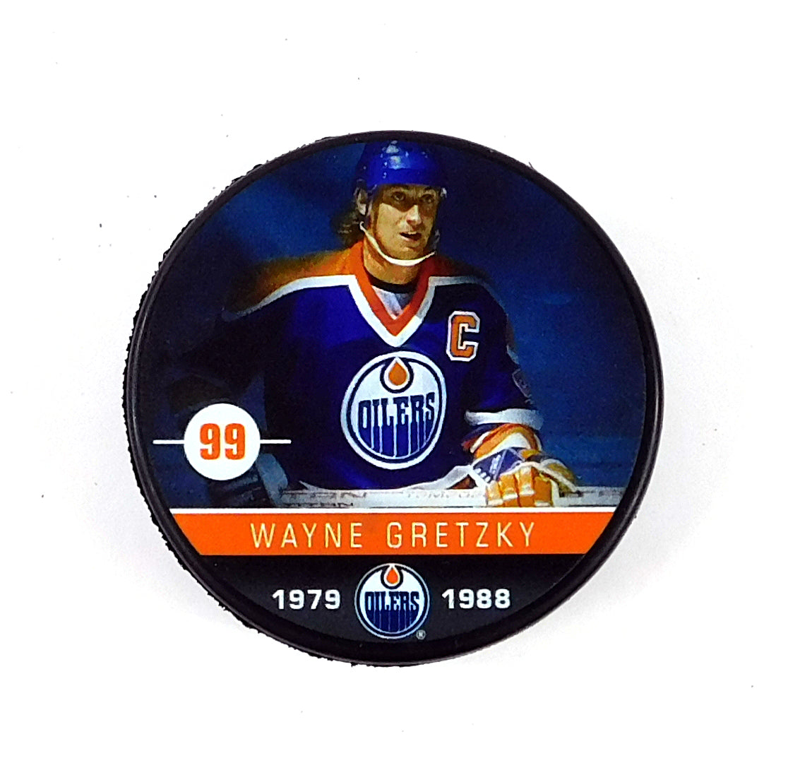 Wayne Gretzky 1979-1988 Oilers The Alumni Full Color Official NHL Hockey Puck