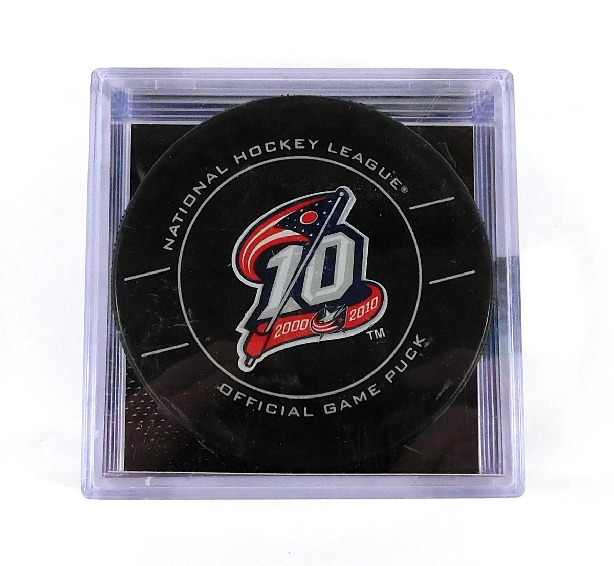 2010 Columbus Blue Jackets 10 Year Logo NHL Official Game Puck New in Cube