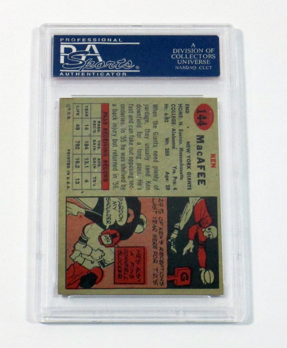 1957 Topps Football Ken MacAfee #144 New York Giants PSA 7 Pic2