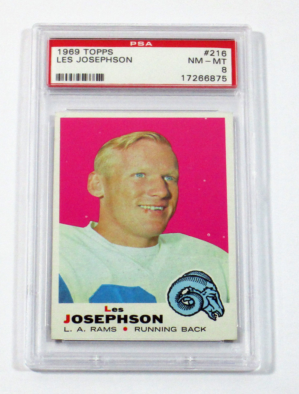 1969 Topps Football Les Josephson #216 Los Angeles Rams PSA 8