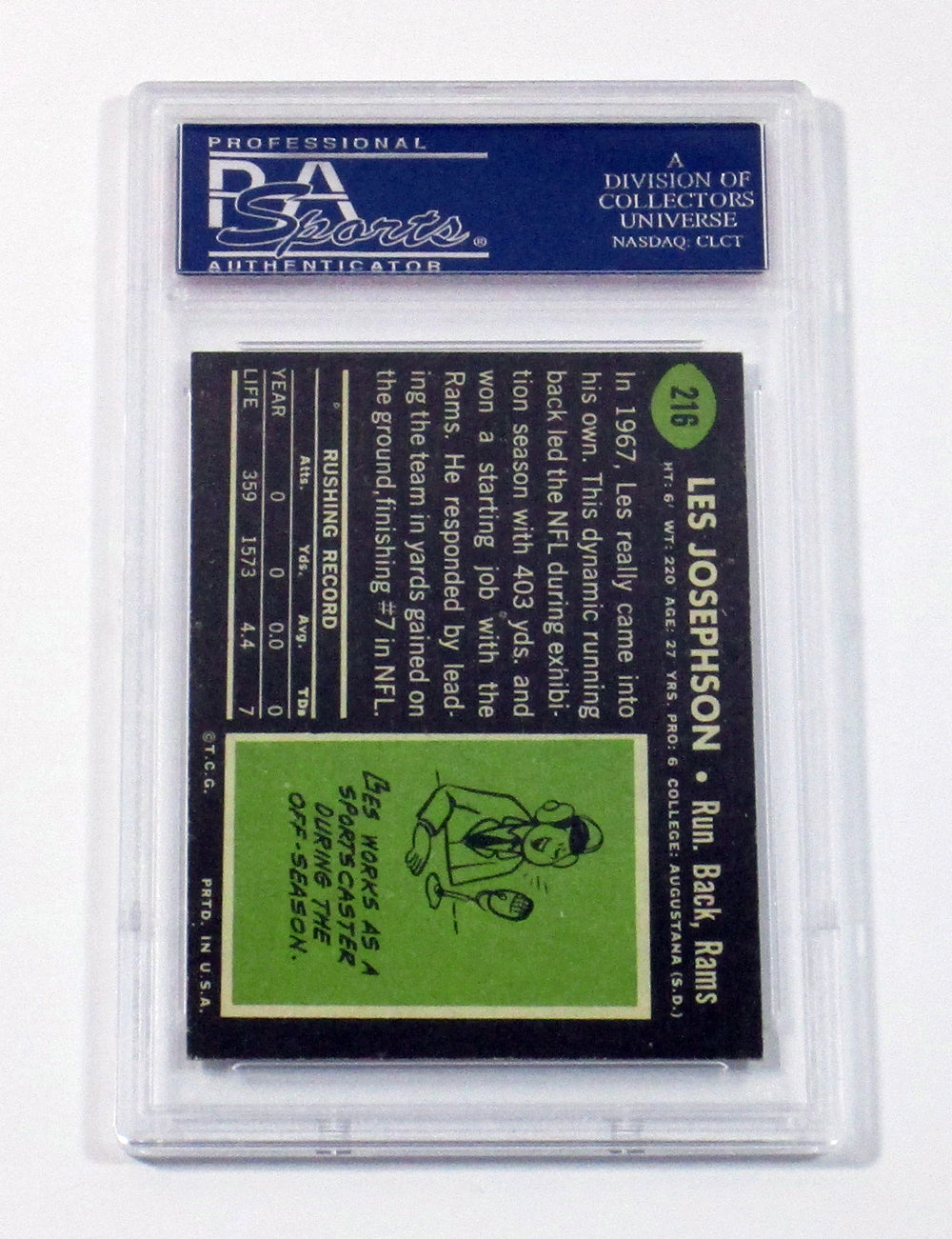 1969 Topps Football Les Josephson #216 Los Angeles Rams PSA 8 Pic2