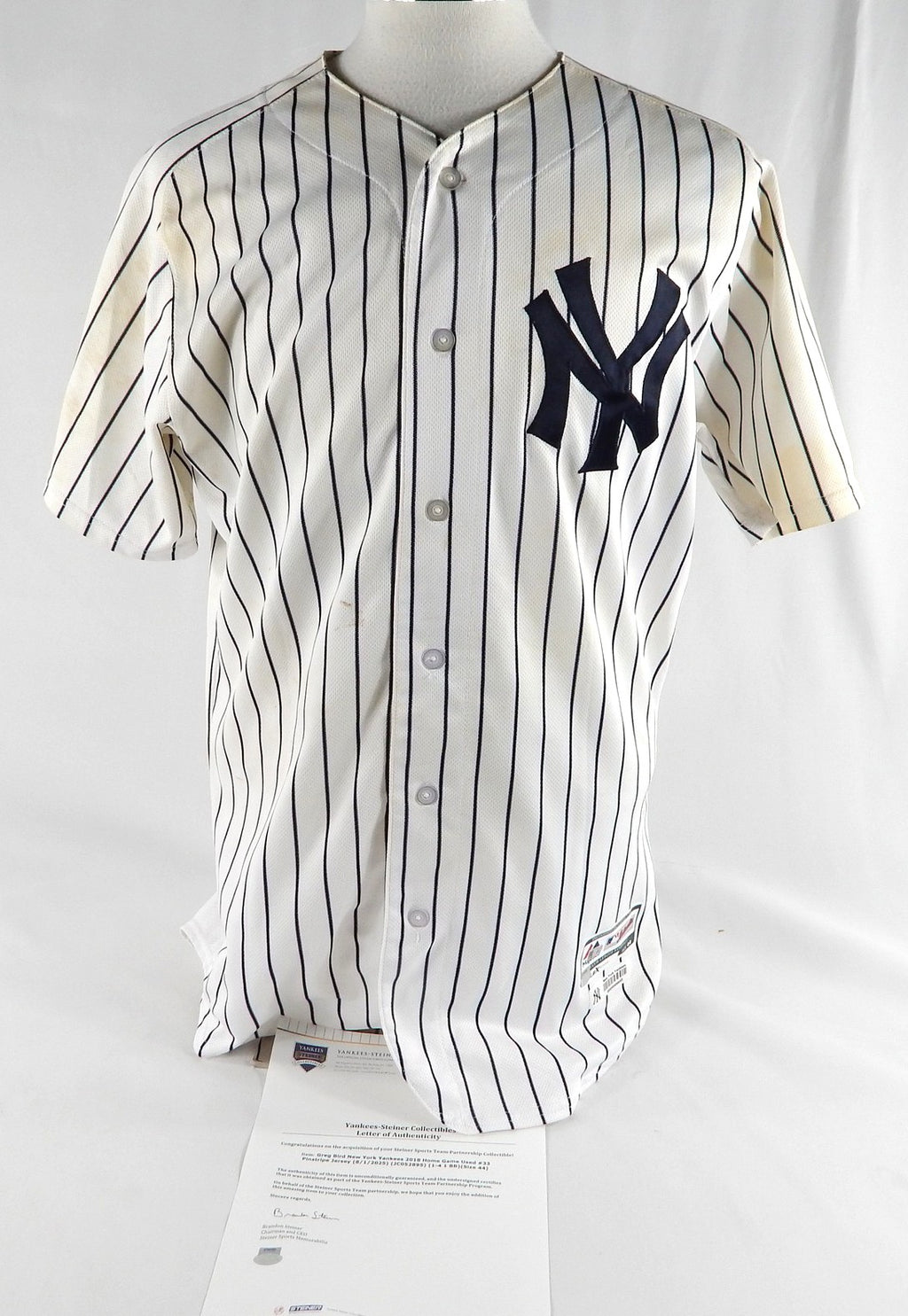 2018 New York Yankees Greg Bird #33 Game Used White Pinstripe Jersey 44 672