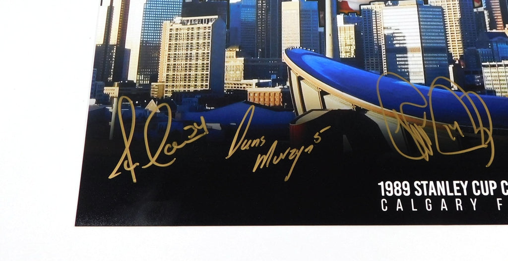 Fleury/Macoun/Murzyn/Roberts/Otto Signed 16x20 Stanley Cup Photo Flames 5 Autos - 204380S