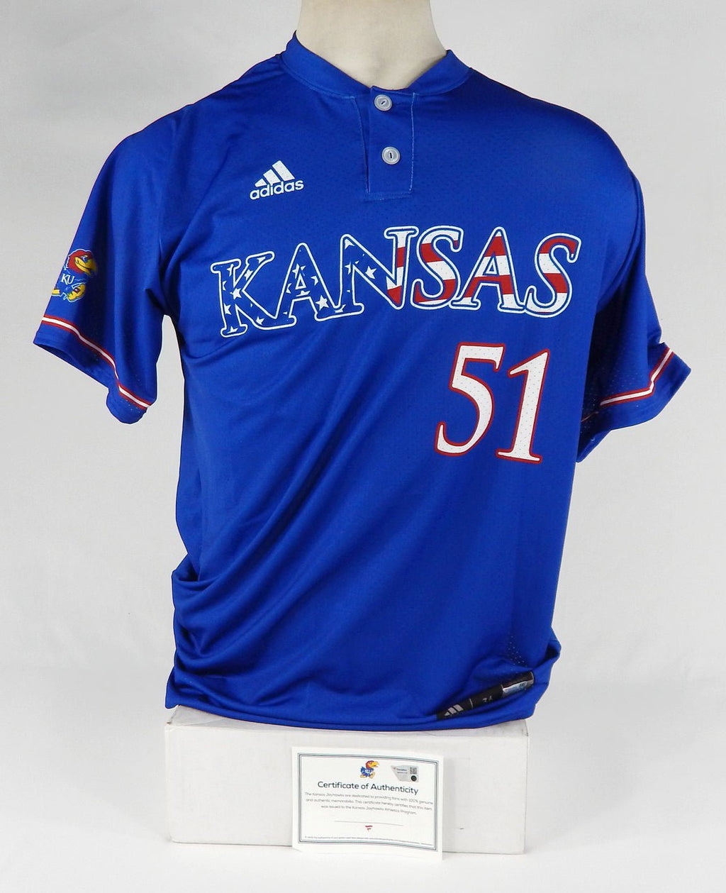 Kansas Jayhawks #51 Game Issued Pos Used Blue Jersey Baseball USA 36 DP65401 - DP65401