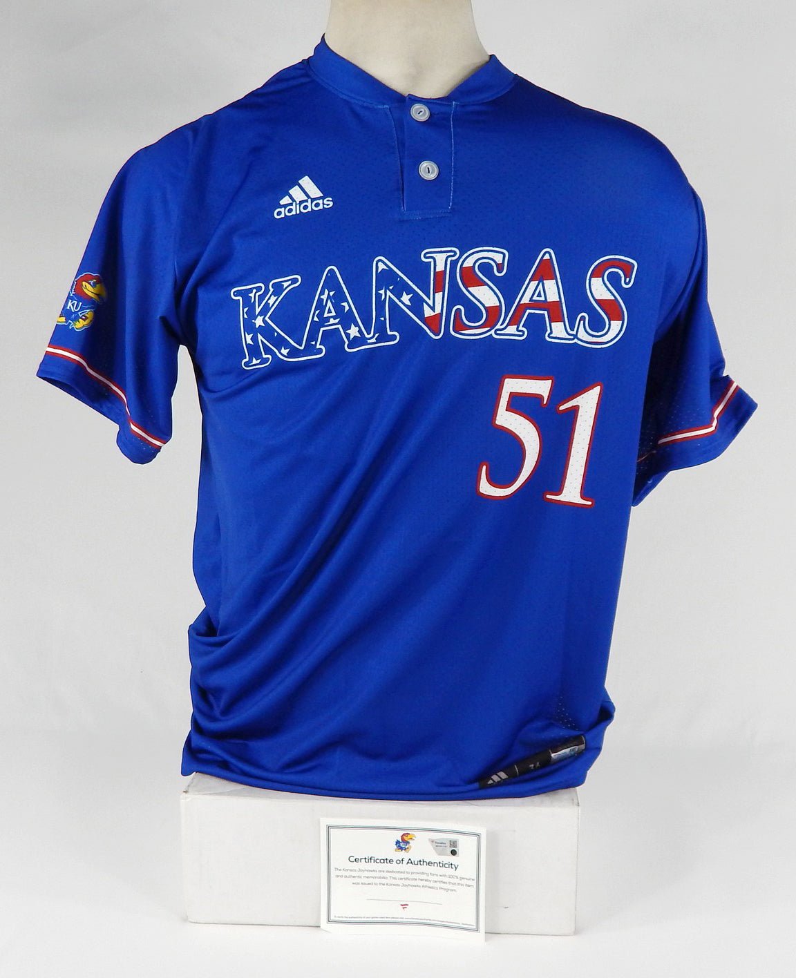 Kansas Jayhawks #51 Game Issued Pos Used Blue Jersey Baseball USA 36 DP65401 - DP65401