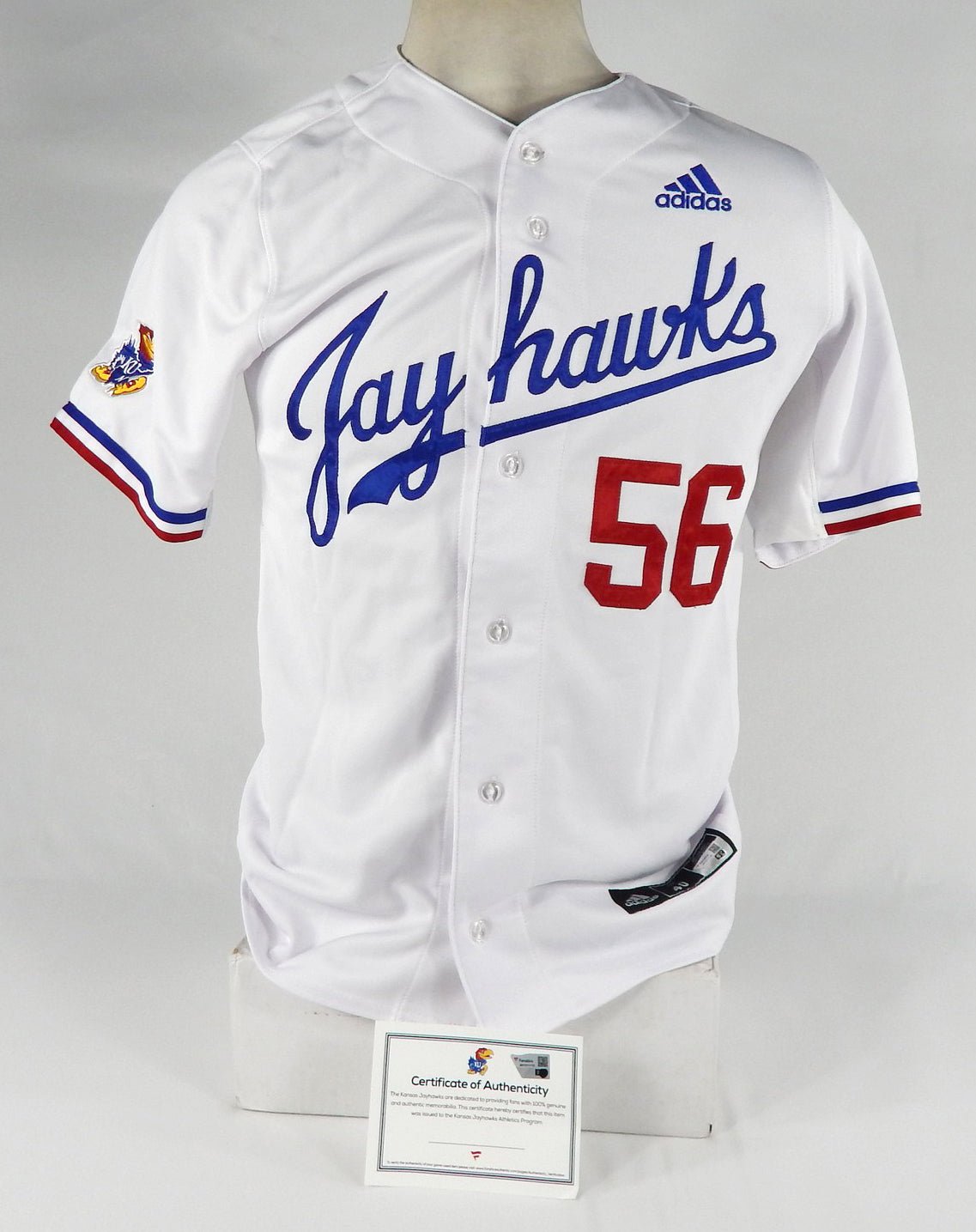Kansas Jayhawks #56 Game Issued Pos Used White Jersey Baseball 40 DP65402 - DP65402
