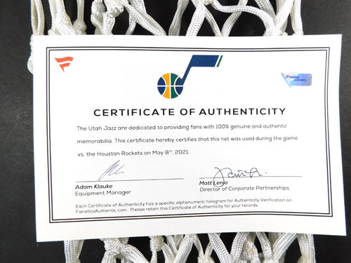 Utah Jazz vs. Houston rockets NBA Game Used Basketball Net 5-8-2021 Pic2