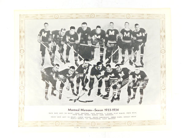 1933-334 Montreal Maroons CCM Skates 8 x 10 Team Photo