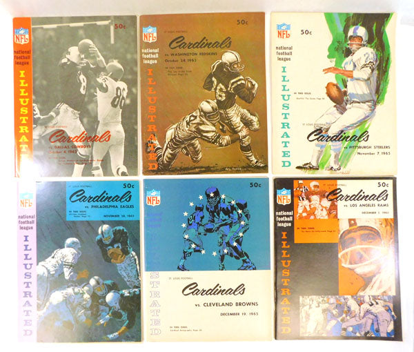 Lot of (6) Different 1965 St. Louis Cardinals NFL Football Programs