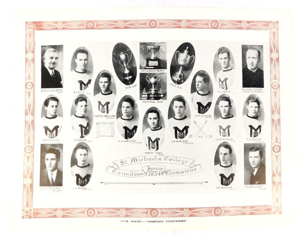 1934 St. Michael's College Junior Champions CCM Skates 8 x 10 Team Photo