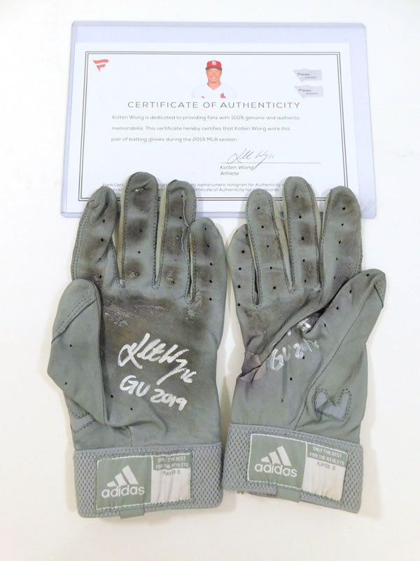 2019 Kolten Wong St. Louis Cardinals Game-Used Gray Adidas Batting Gloves AUTO