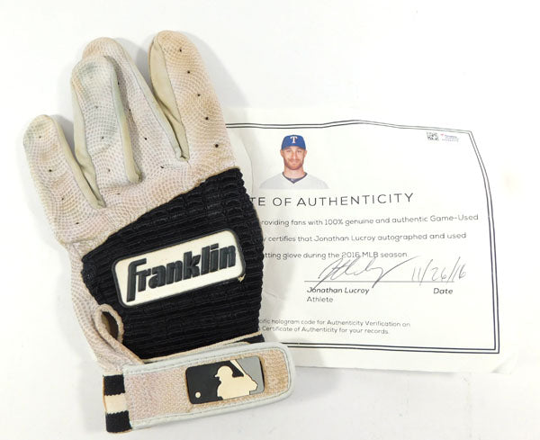 Jonathan Lucroy Rangers Game-Used Auto Franklin Left Batting Glove 2016