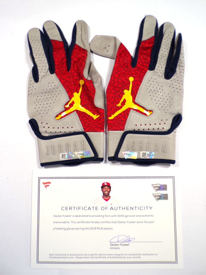 Signed 2019 Dexter Fowler Game-Used JORDAN Nike Force Batting Gloves VS478536
