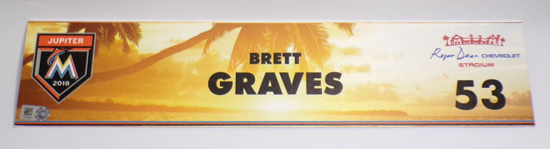 2018 Brett Graves #53 Game-Used Spring Training Marlins Locker Name Plate COA
