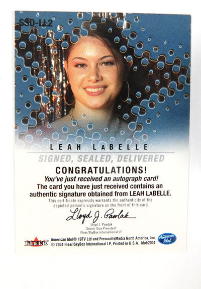 2004 Fleer American Idol Lean Labelle Signed Sealed Delivered Auto Pic2