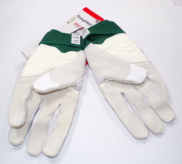 Miami U adidas NastyFAST White/FORGreen Leather Football Gloves Size 4XL New Pic2