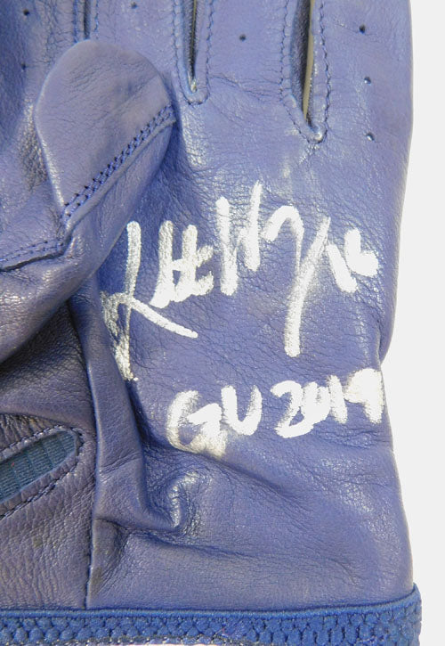 2019 Kolten Wong STL Cardinals Game-Used Dark Blue Adidas Batting Gloves AUTO Pic2