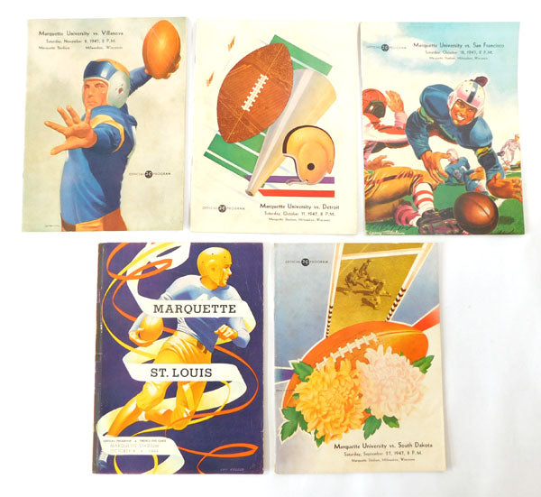 Lot of (5) Different 1947 & 1948 Maraquette University College Football Programs
