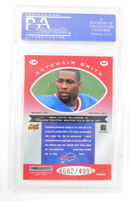 1997 Pinnacle Totally Certified Platinum Red Antowain Smith #126 Rookie PSA 9 Pic2