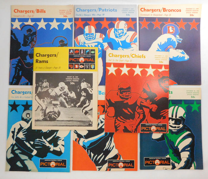 Lot of (8) Different 1969 San Diego Chargers AFL Football Programs