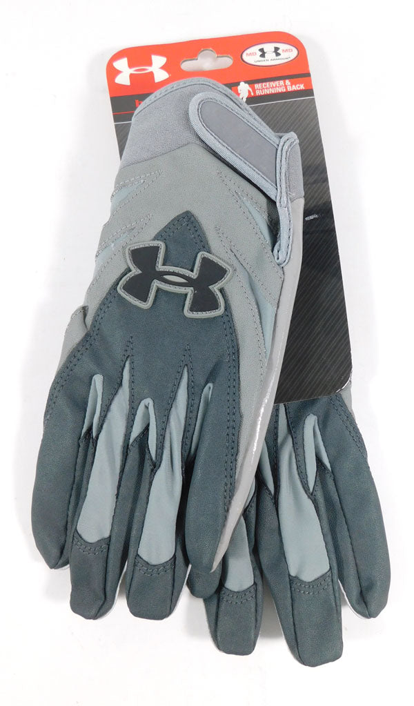 New Under Armour Receiver & Running Back Gray Football Gloves Size Medium Pic2