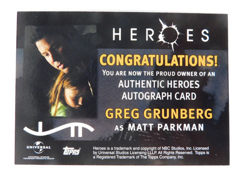 Rittenhouse Heroes Greg Grunberg as Matt Parkman Auto Card Pic2