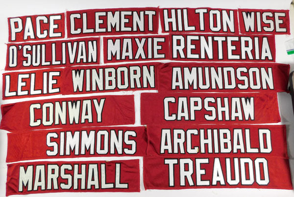 Lot of (16) Diff. Authentic San Francisco 49ers Team Issued Jersey Nameplates