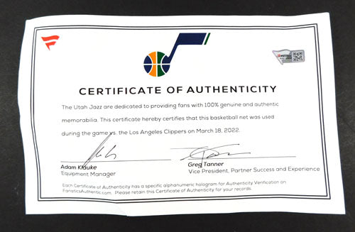 Utah Jazz vs. LA Clippers NBA Game Used Basketball Net 3-18-2022 Pic2