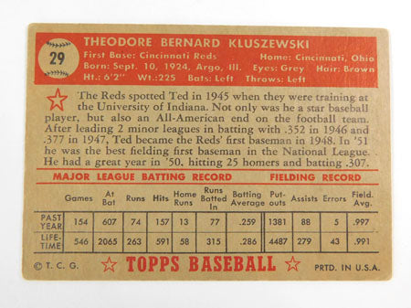 1952 Topps Ted Kluszewski #29 Cincinnati Reds Pic2