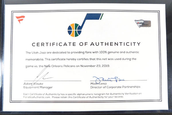 Utah Jazz vs. New Orleans Pelicans NBA Game Used #2 Basketball Net 11-23-2019 Pic2