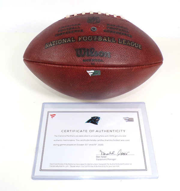 Carolina Panthers Game-Used Wilson Football 10-25-20 and 10-29-20 COA #AA0061409