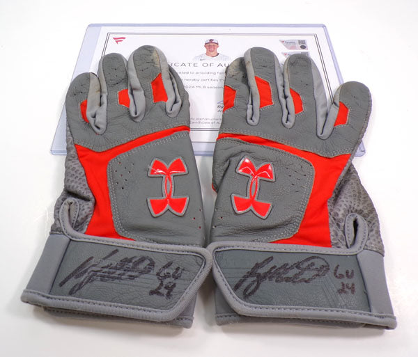 2024 Ryan Mountcastle Orioles Autograph Game-Used Grey/Org UA Batting Gloves COA