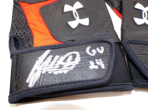 2024 Ryan Mountcastle Orioles Autograph Game-Used Blk/Org UA Batting Gloves COA Pic2