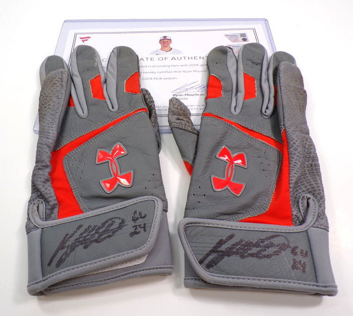 2024 Ryan Mountcastle Orioles Autograph Game-Used Grey/Org UA Batting Gloves COA
