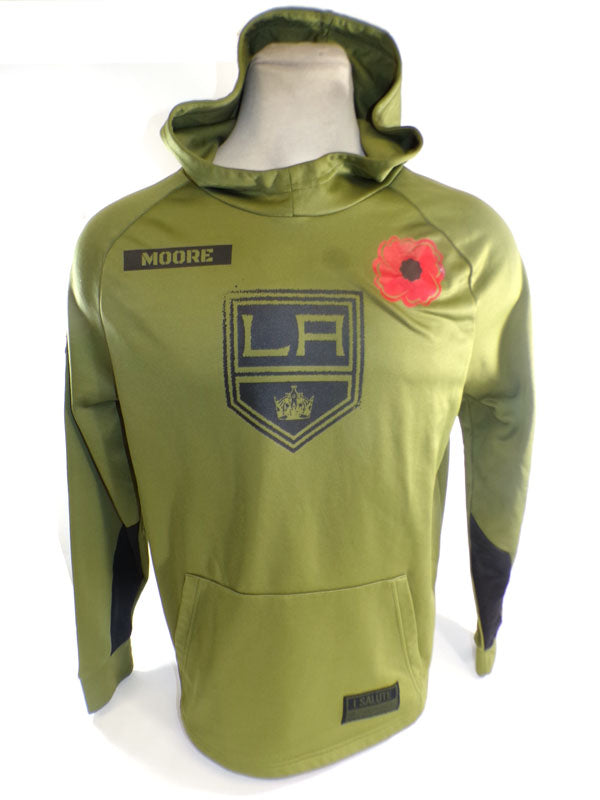 Trevor Moore #12 LA Kings Worn Khaki Fanatics Authentic Pro Hoodie Size L
