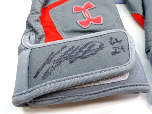 2024 Ryan Mountcastle Orioles Autograph Game-Used Grey/Org UA Batting Gloves COA Pic2