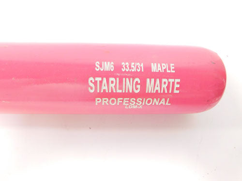 2018 Starling Marte GU Rawlings Breast Cancer Awareness Pink Bat Pirates COA Pic2