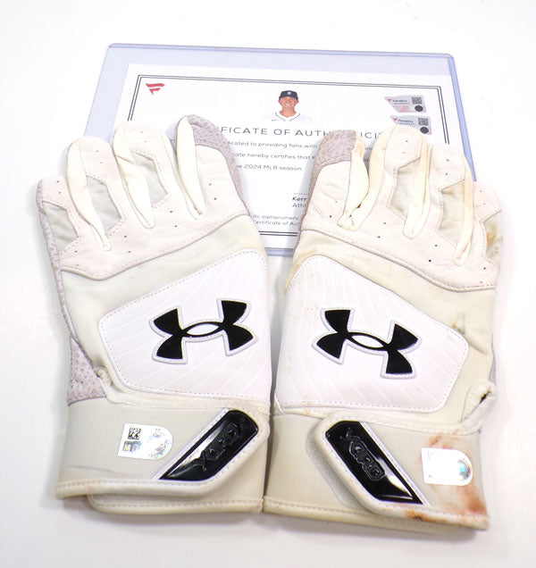 2024 Kerry Carpenter Tigers Game-Used Autographed White UA Batting Gloves COA