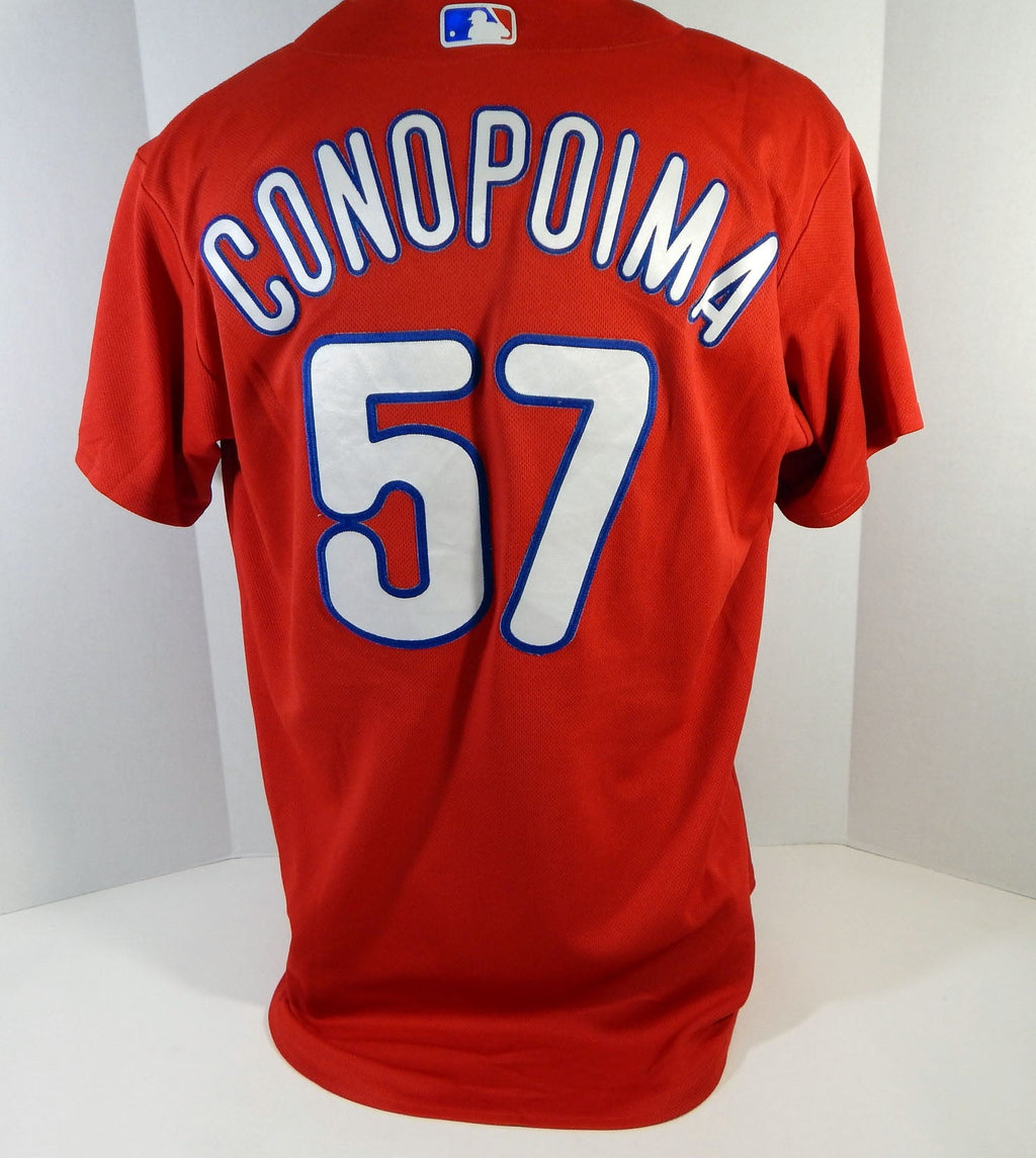 Philadelphia Phillies Jose Conopoima #57 Game Used Red Jersey Ext S Training 15 - DP13115